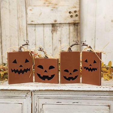 4 Set Fall Pumpkin Blocks w Stems - The Fox Decor